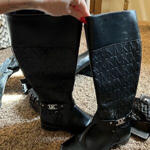 Michael Kors Black Over the Knee Boots with Quilted Design